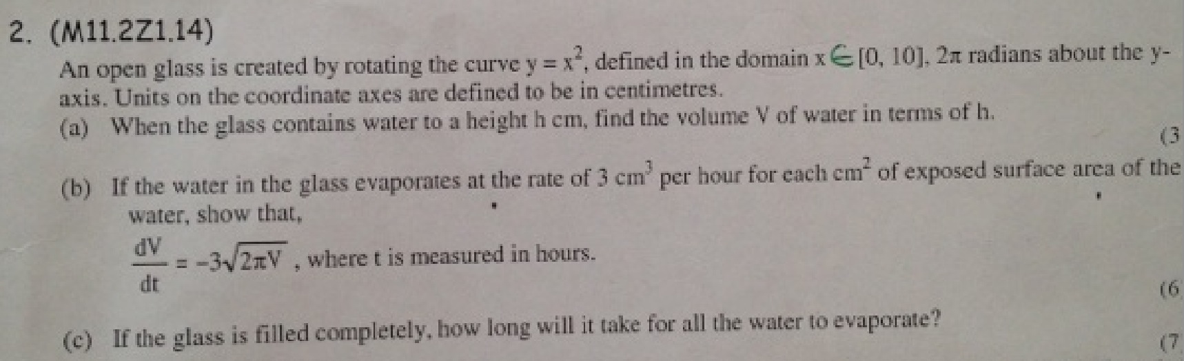 integration Calculate the volume of water in glass over time