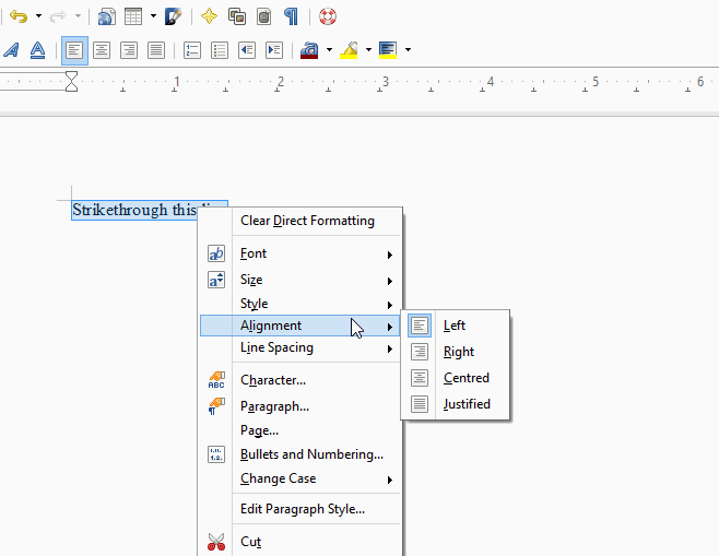 LibreOffice Writer How to apply strikethrough text formatting? Super LibreOffice Writer How to apply strikethrough text formatting? Super