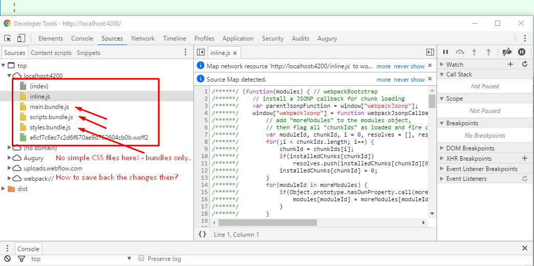 webpack How to save CSS Style changes to ANGULAR 2.0 components form