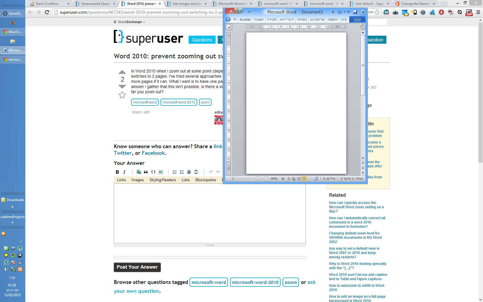 Word 2010 prevent zooming out switching to 2 page view Super User