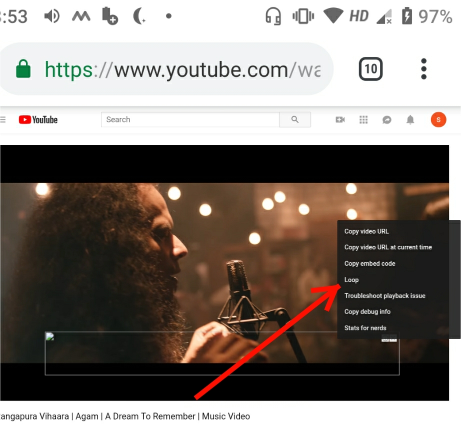 chrome for android How to loop a song in youtube? Android