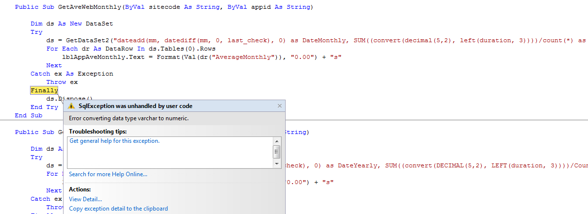 sql Error converting data type varchar to numeric. For showing Data