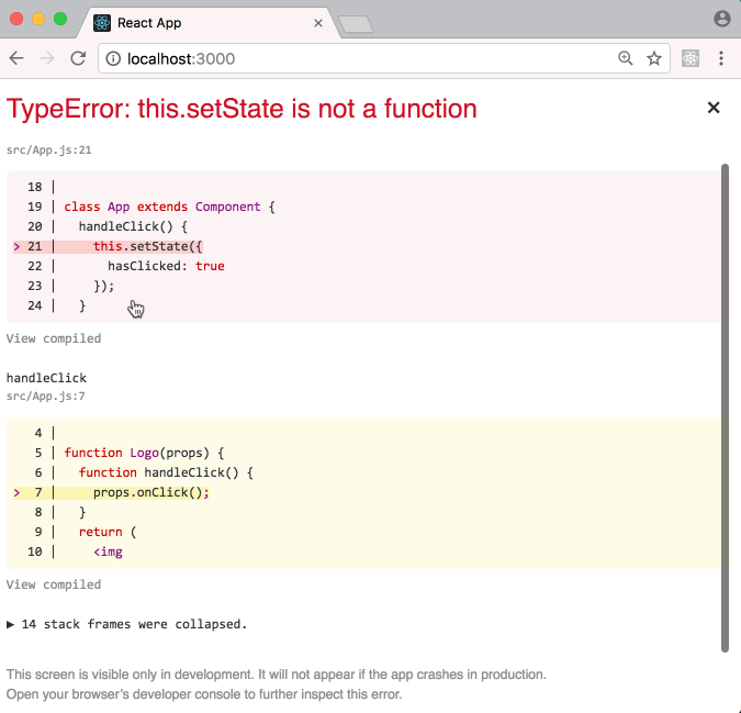 create react app Disable error overlay in development mode Stack