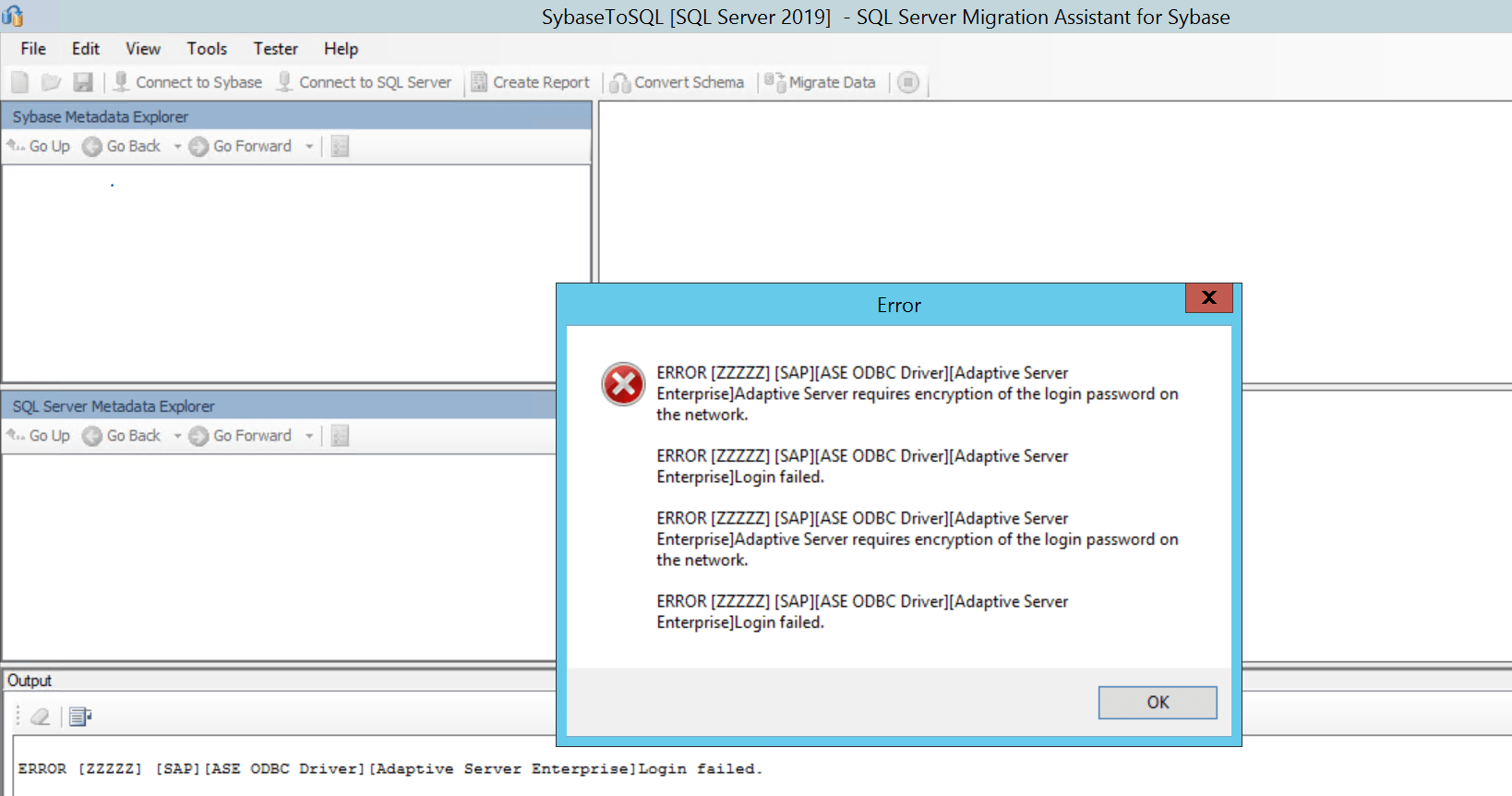 odbc ERROR Adaptive Server Requires encryption of the login password