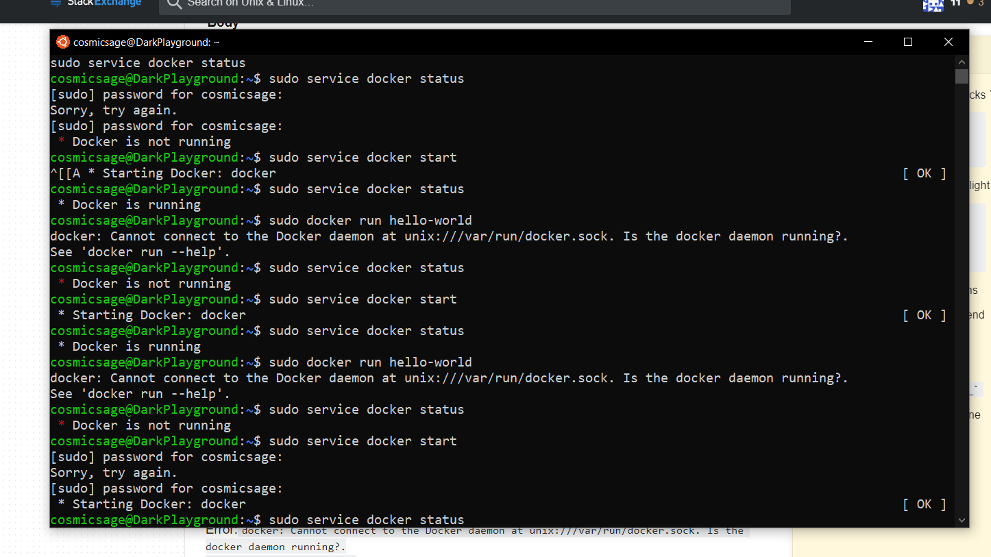 ubuntu Docker service not starting on new WSL2 Unix