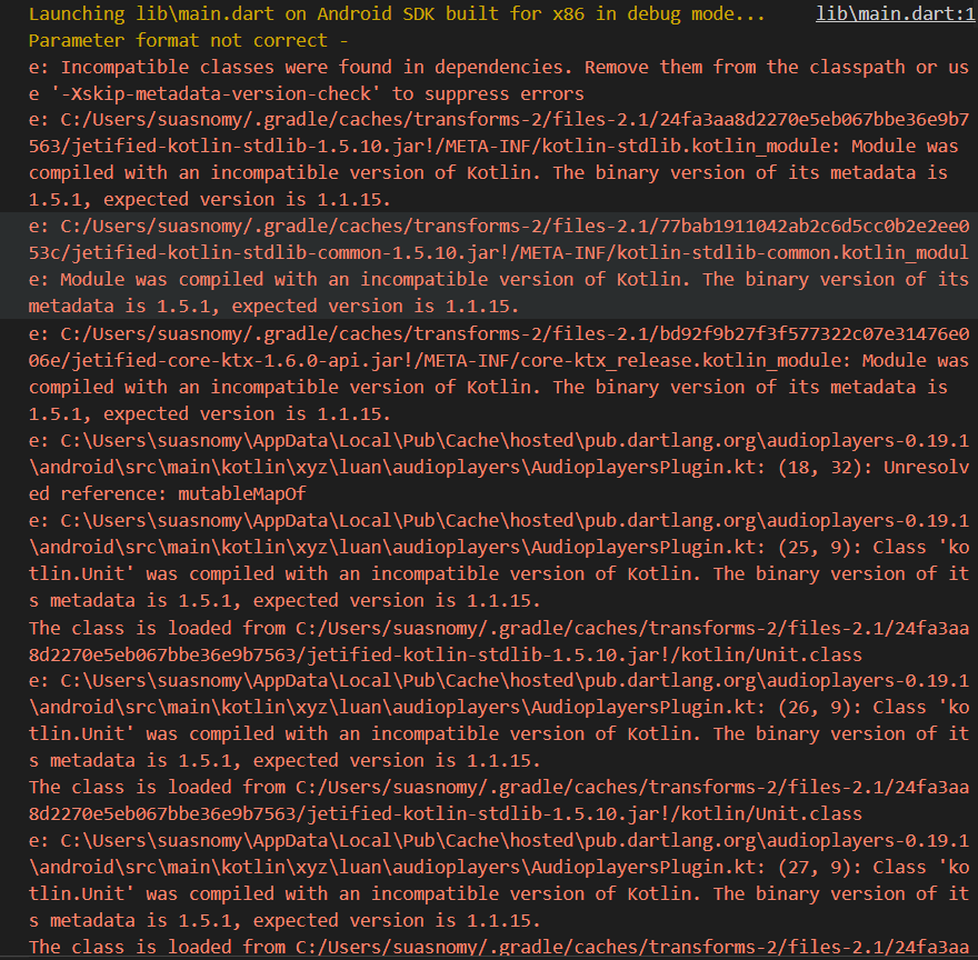android AudioPlayers package (Flutter) showing