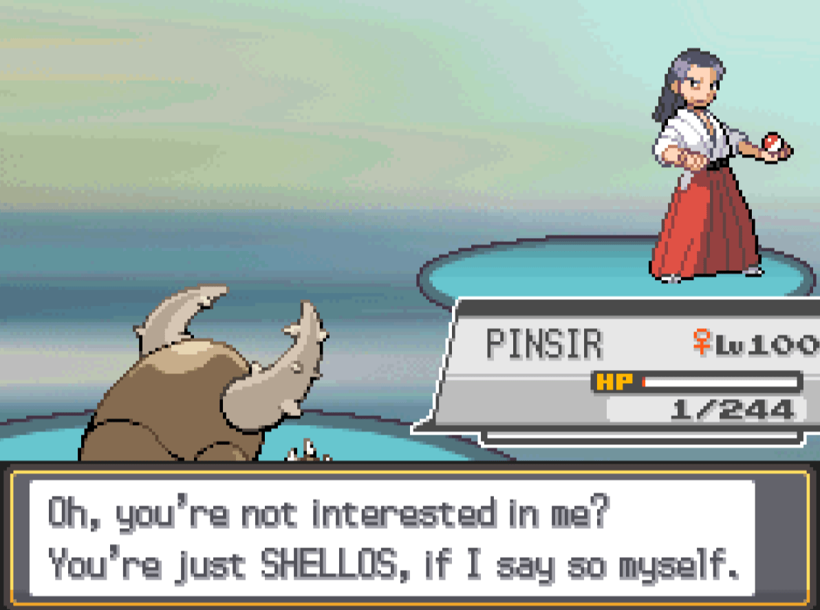 What does this Pokemon Trainer mean by saying the player is "SHELLOS
