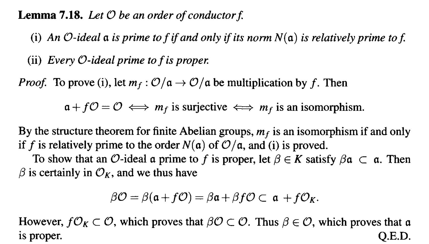 ring theory Ideal prime to f iff the norm of the ideal is relatively prime to f