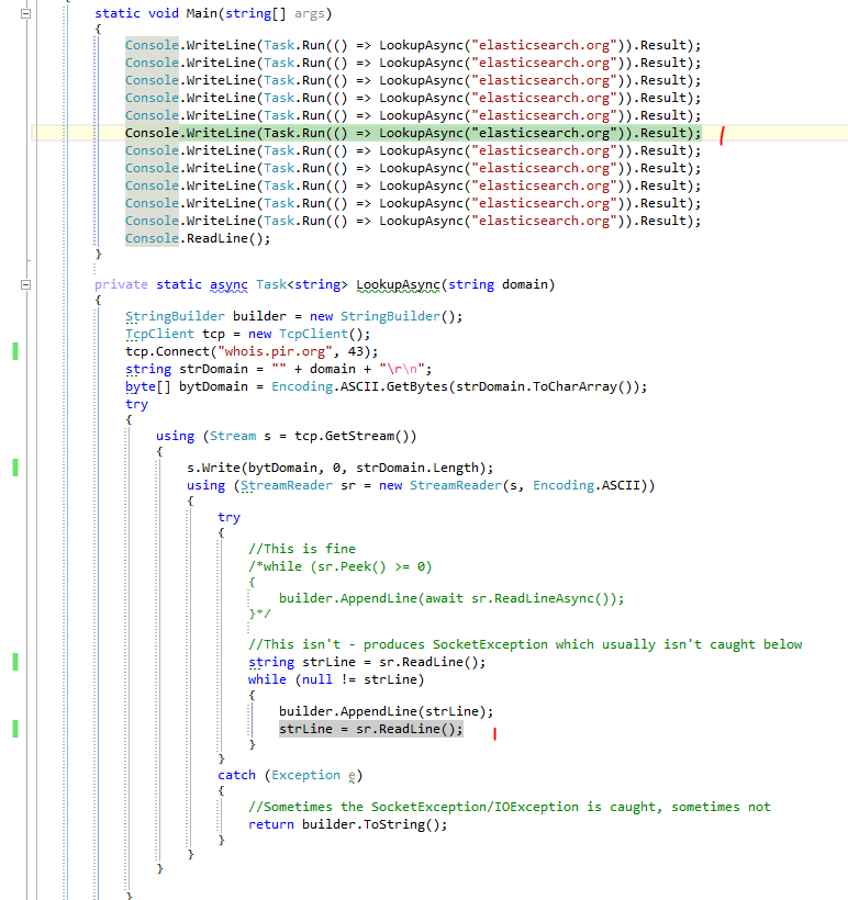 c TcpClient Exception Deadlock Stack Overflow