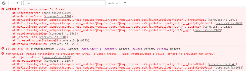 angular No Provider for Array? Stack Overflow