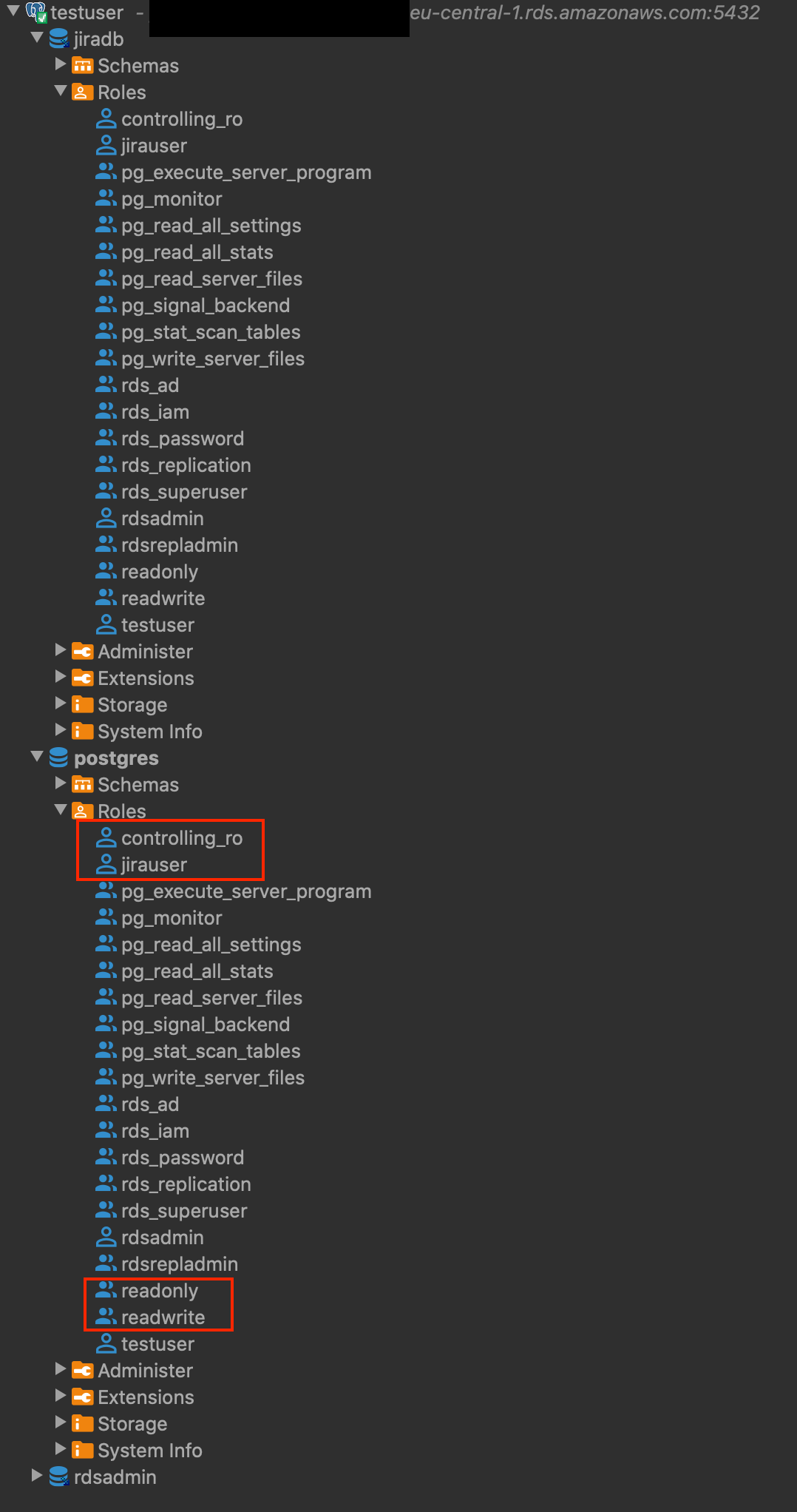 postgresql Create roles and users only in a certain database and not