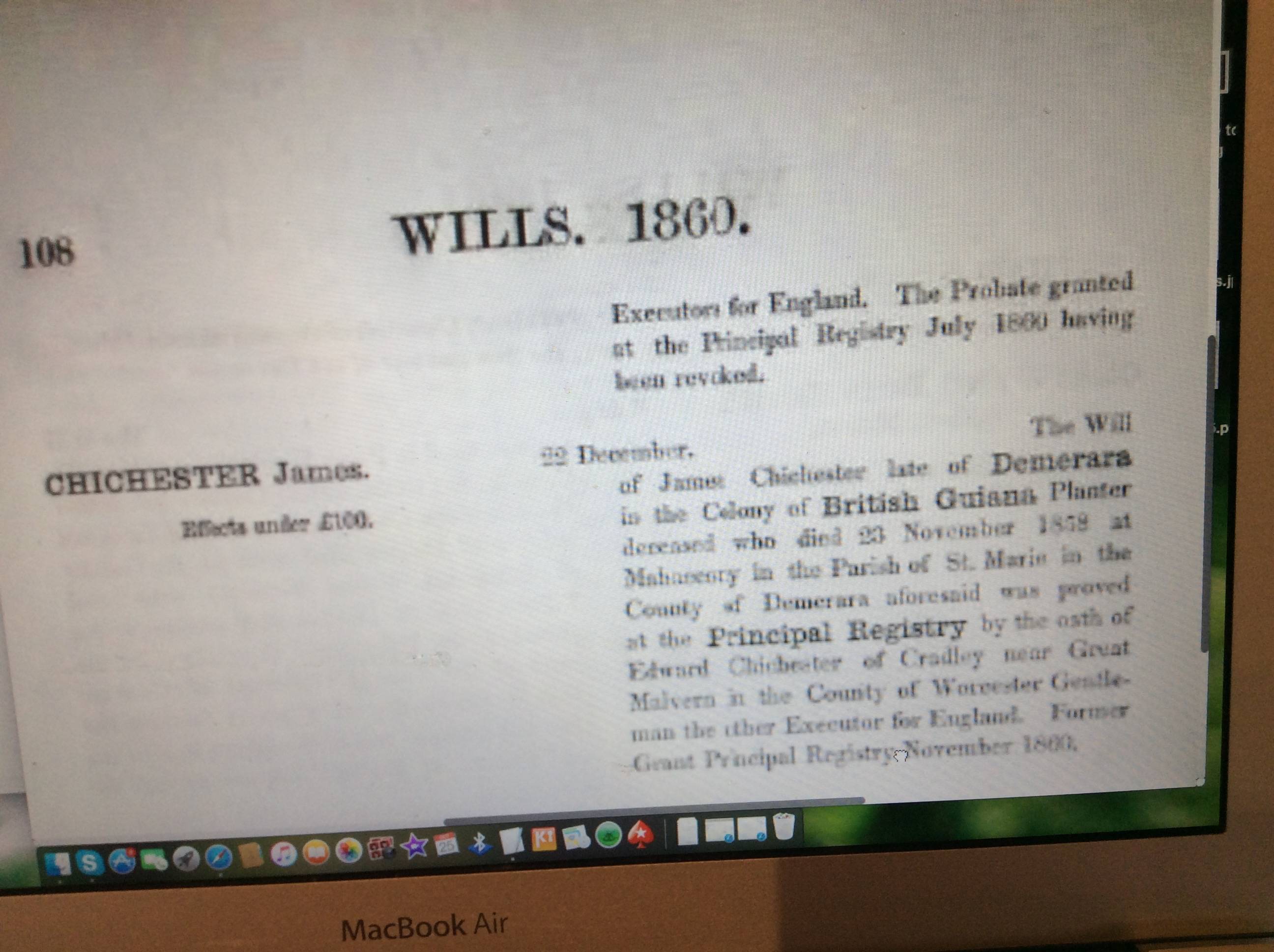 19th century Finding birth/baptism record for James Chichester who died 1858 in British Guiana