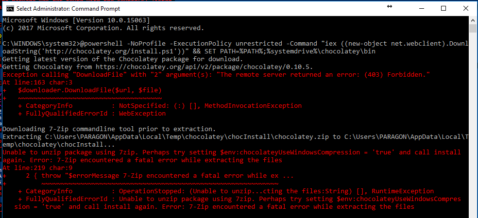 windows Network error using Chocolatey to install programs Stack