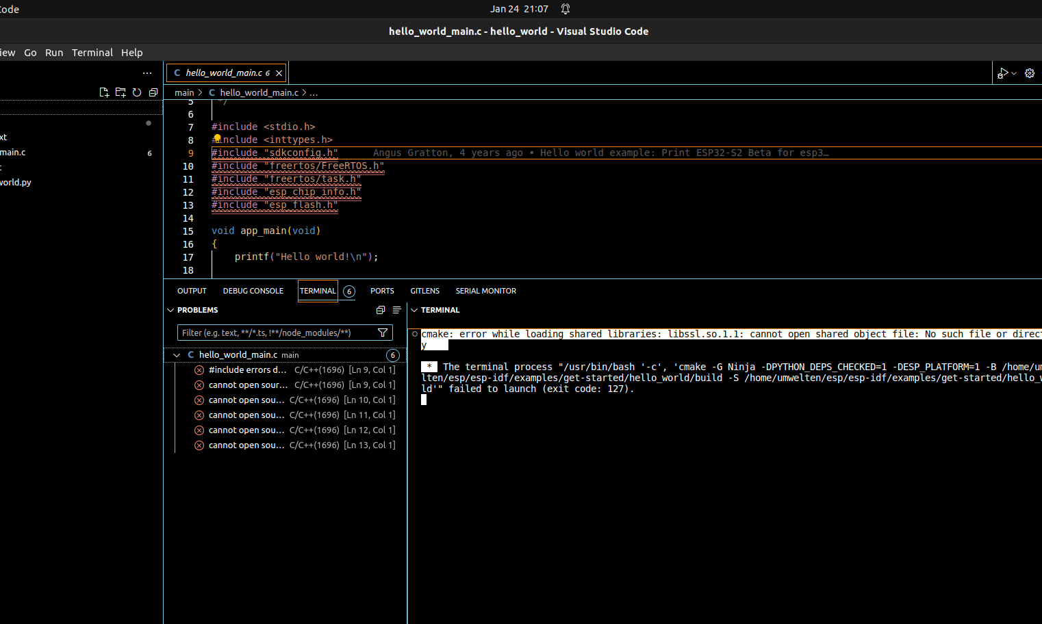22.04 cmake error while loading shared libraries libssl.so.1.1