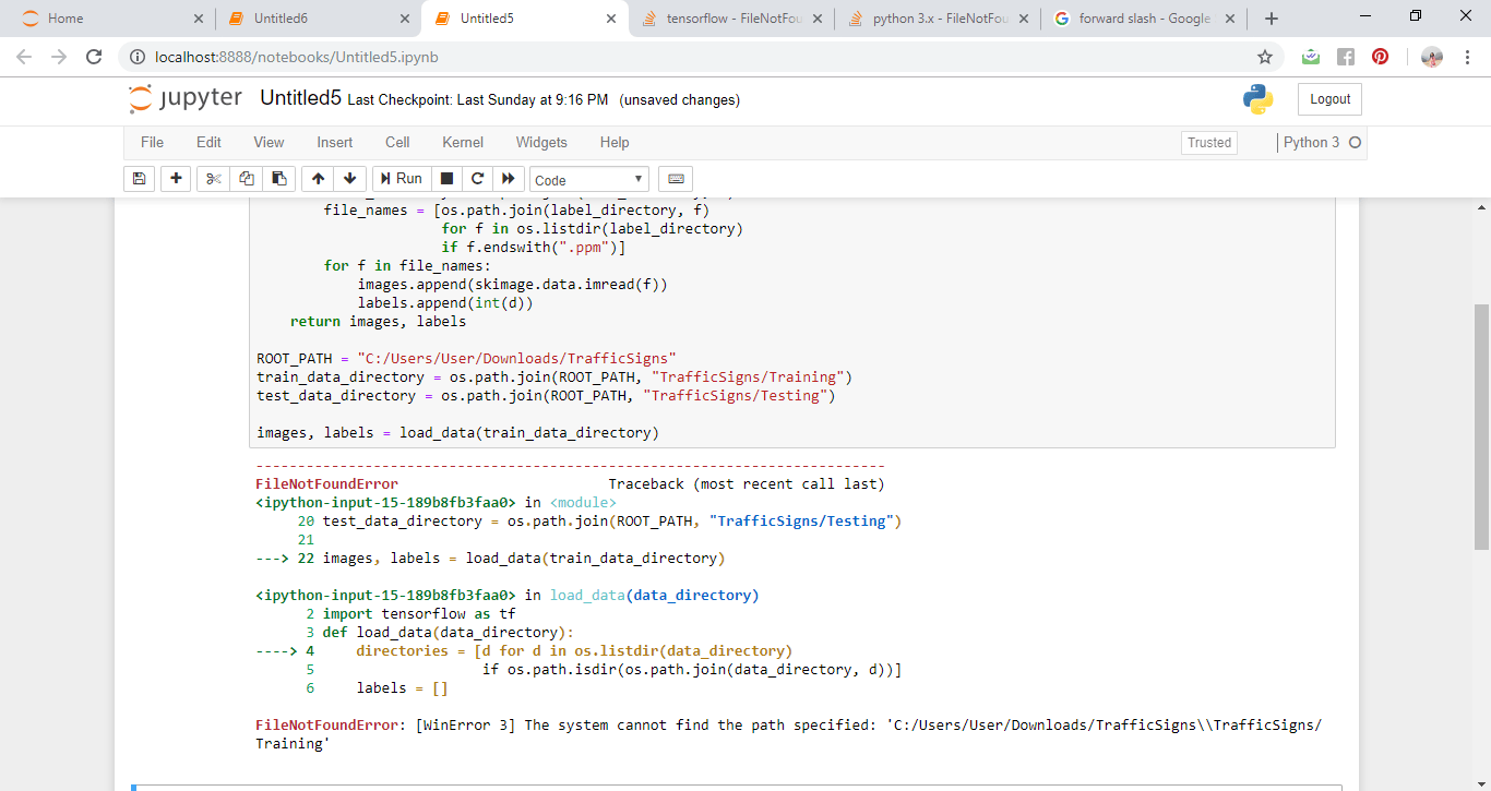 tensorflow FileNotFoundError [WinError 3] The system cannot find the