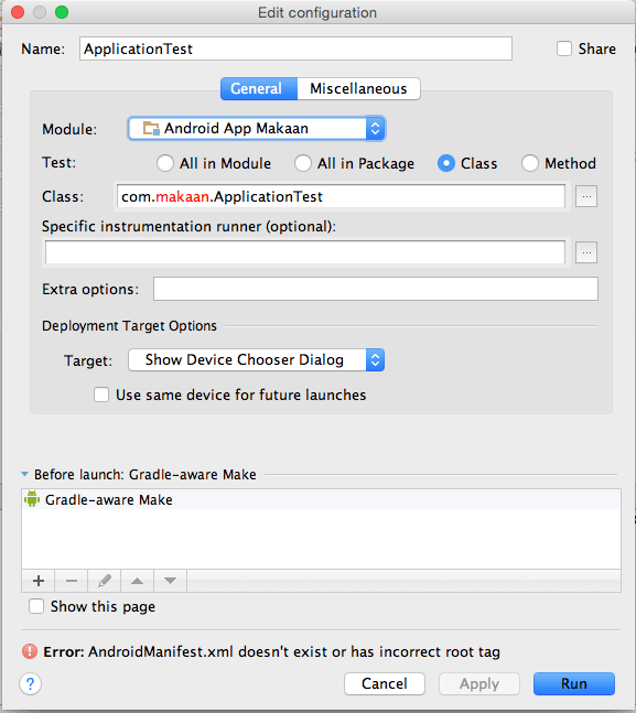 How to resolve androidmanifest.xml doesn't exist or has incorrect root