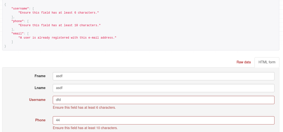 reactjs How to pass django serializers Validation Error of a field to React as json fromat