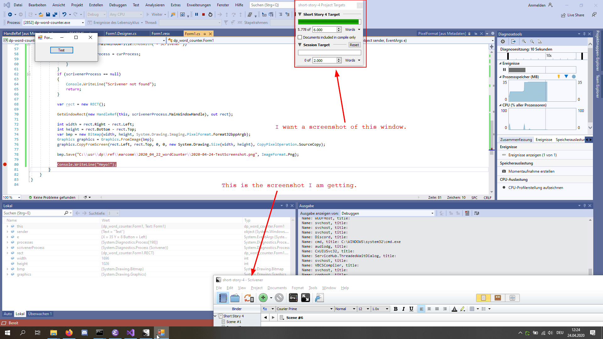 winforms Why does this C method not produce the right screenshot