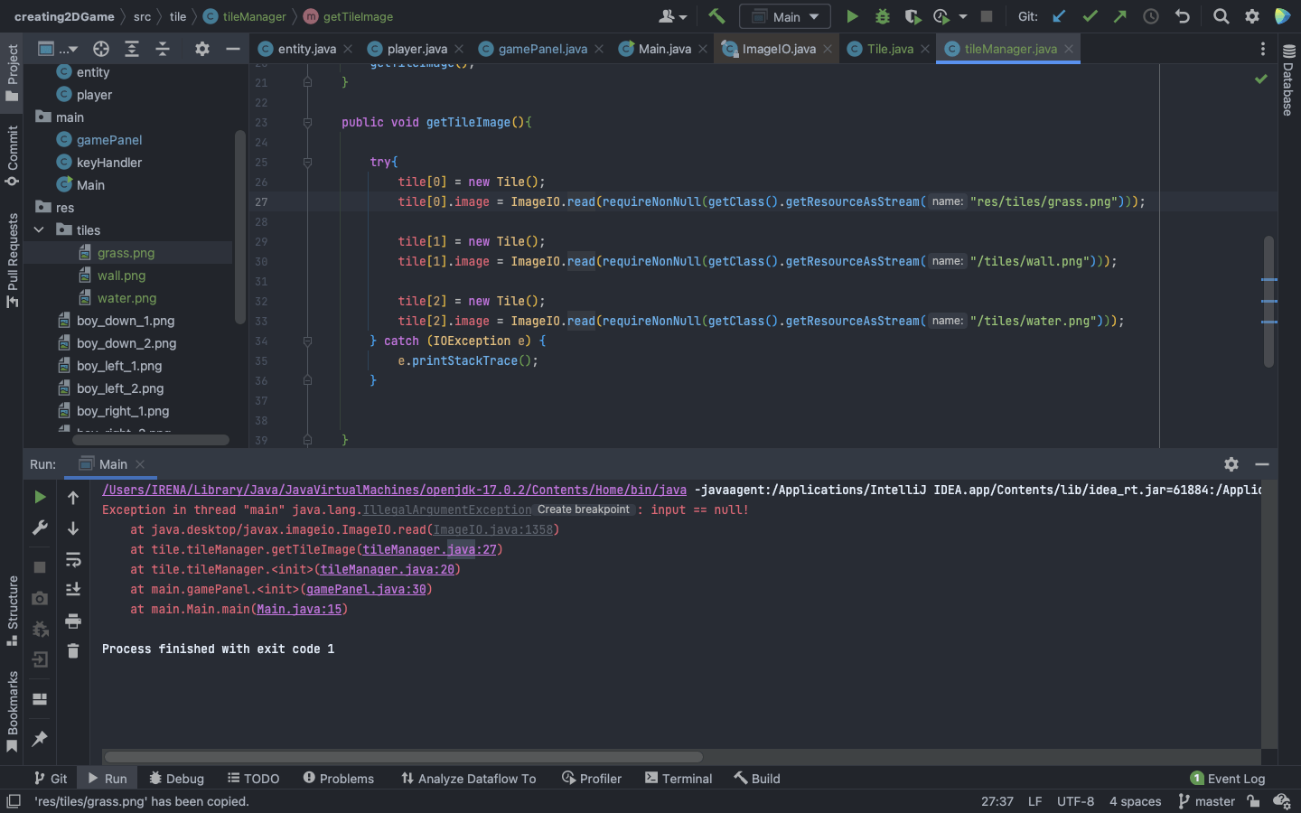 java IllegalArgumentException not sure if I wrote the array right