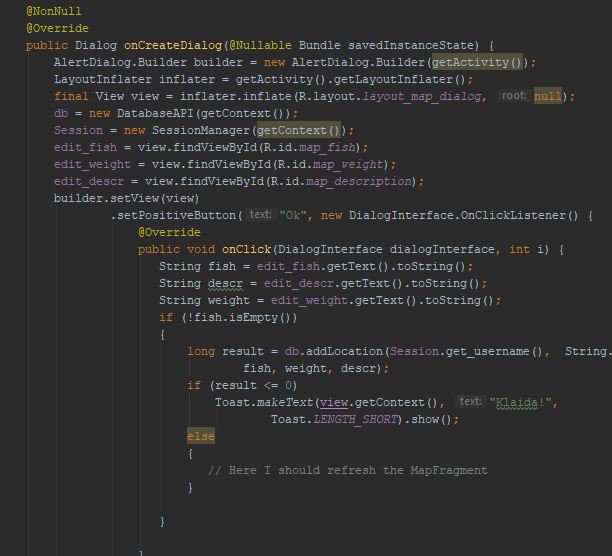Android studio toast from button click inside fragment loshift