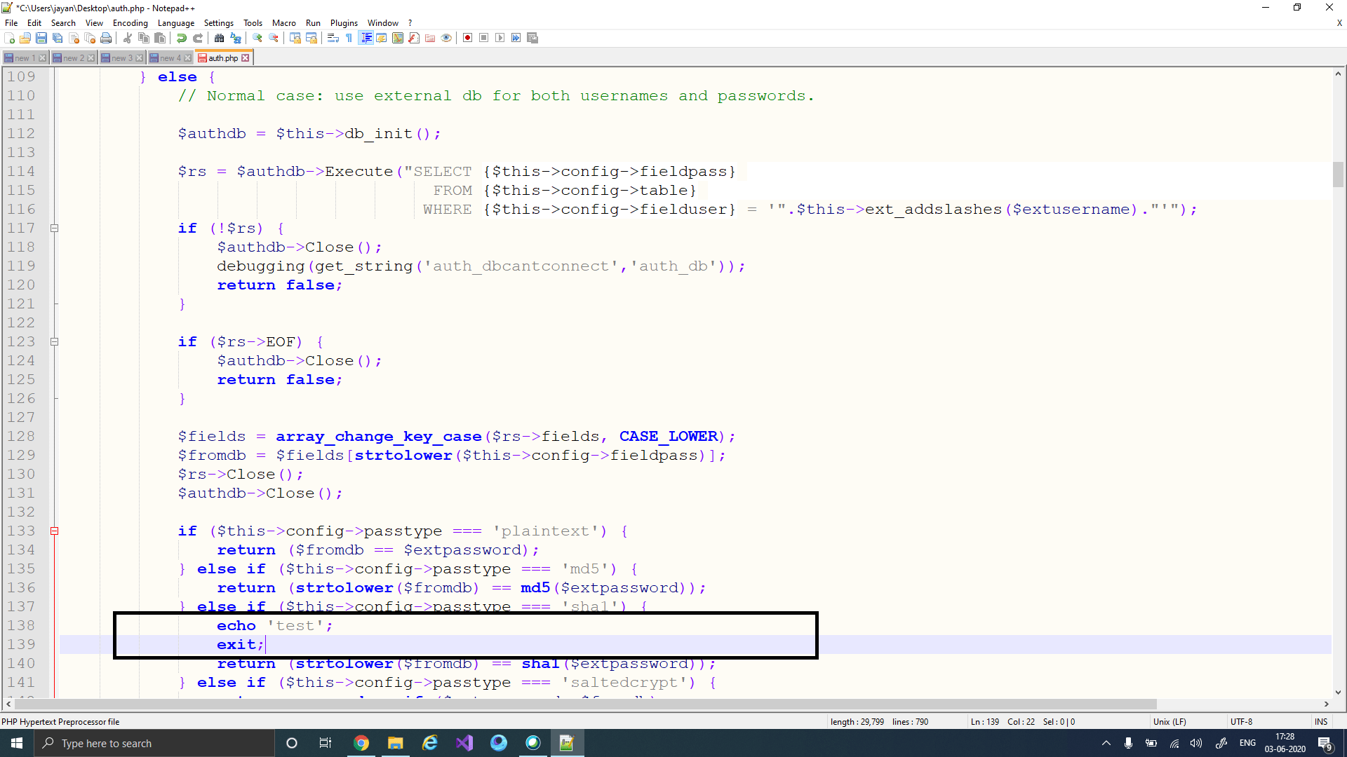 External db authentication in Moodle using ms