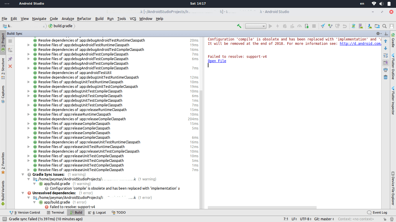 java "Failed to resolve supportv4" after upgrading