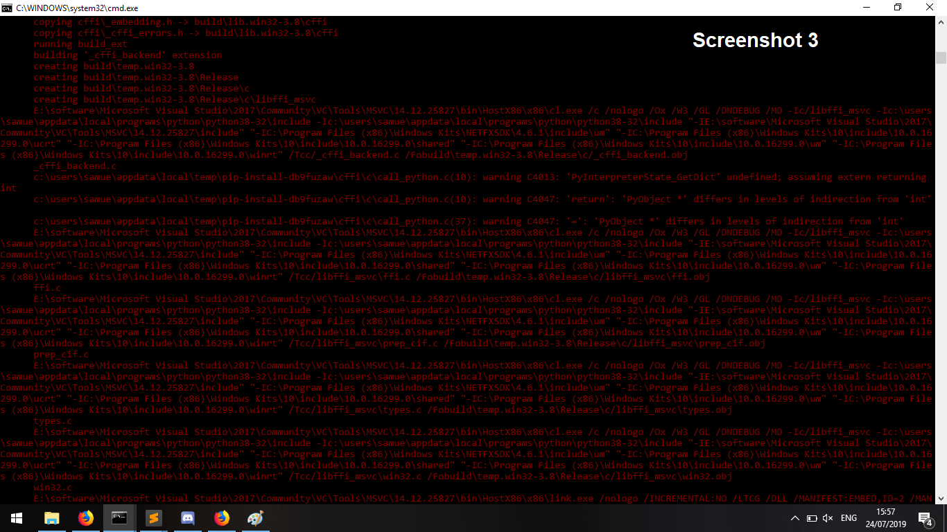windows Python error when installing Cryptography via