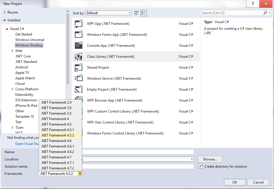 Visual Studio "Target framework" missing Stack Overflow
