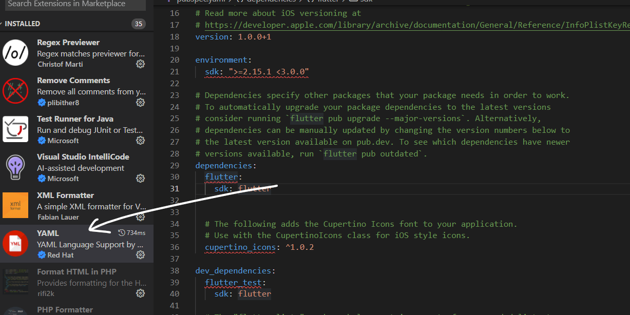 flutter yaml extension error ( Incorrect type. Expected "string".yaml