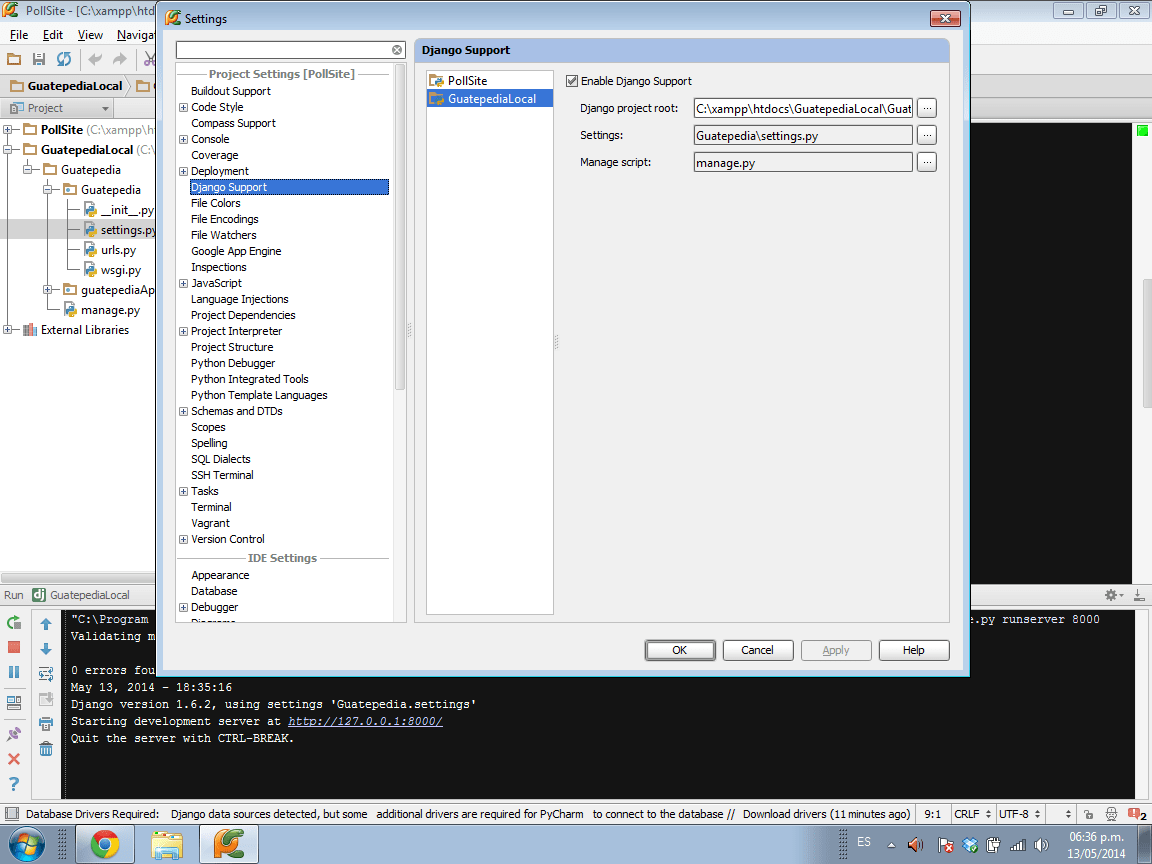 Django Export import django project settings in pycharm