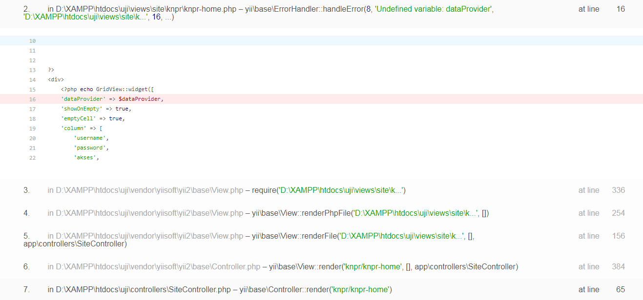 php Undefined variable dataProvider in yii2 kartik grid Stack Overflow