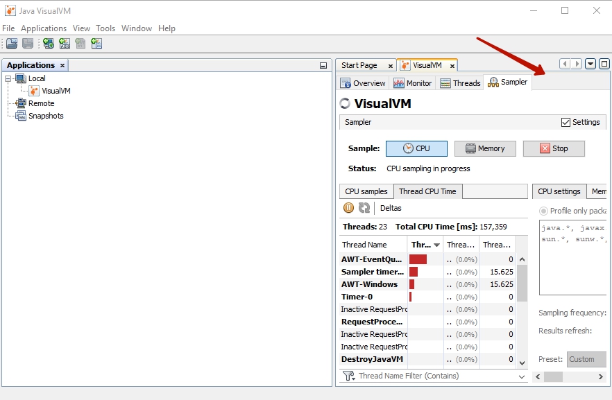 java How to enable tracing profiling in jvisualvm? Stack Overflow