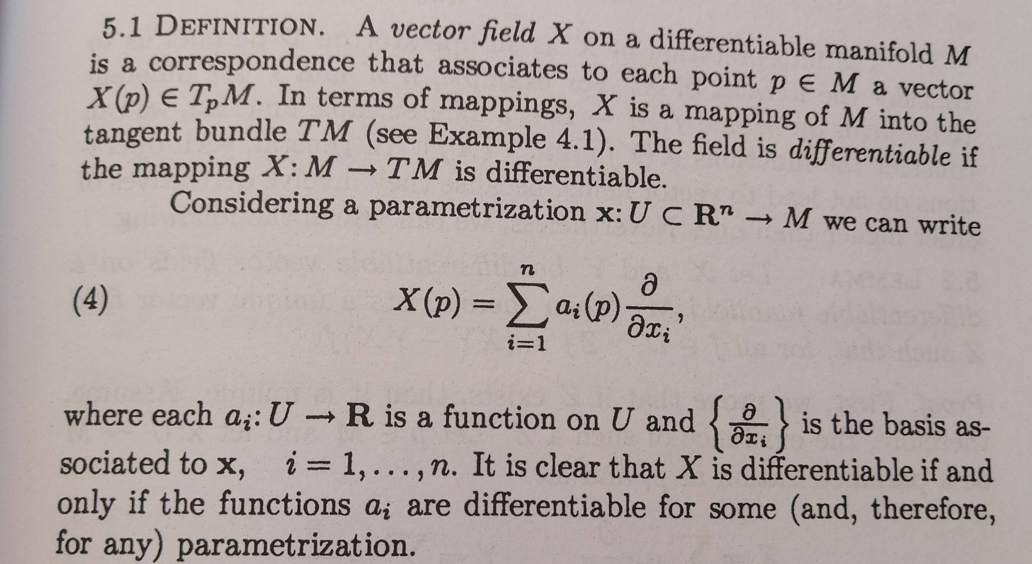 differential geometry Problems with the definition of a vector field