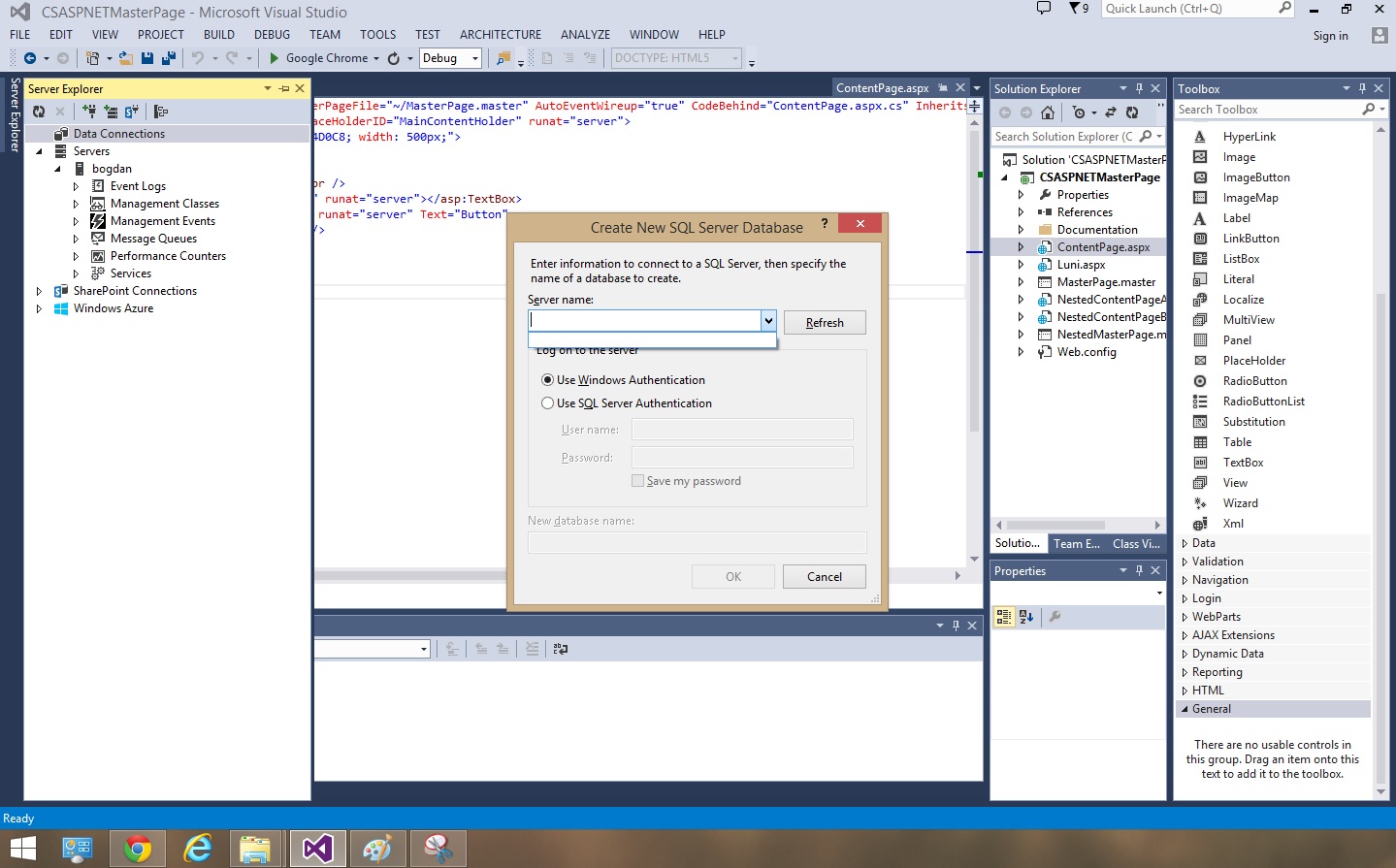 sql Server name not displayed in visual studio server explorer