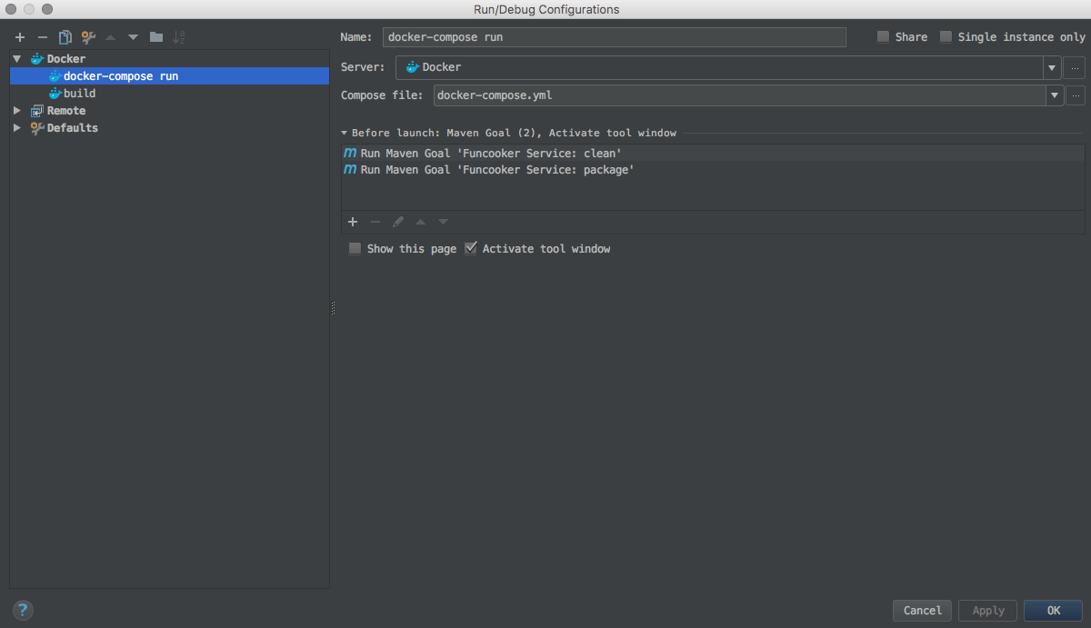 How to run file with intellij AND see container logs