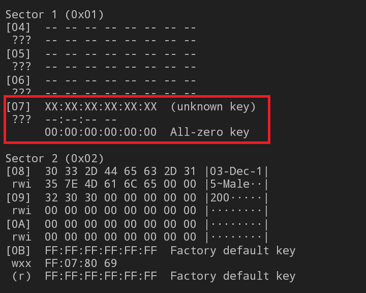 c MIFARE Classic What could cause "Allzero key" and "Unknown key