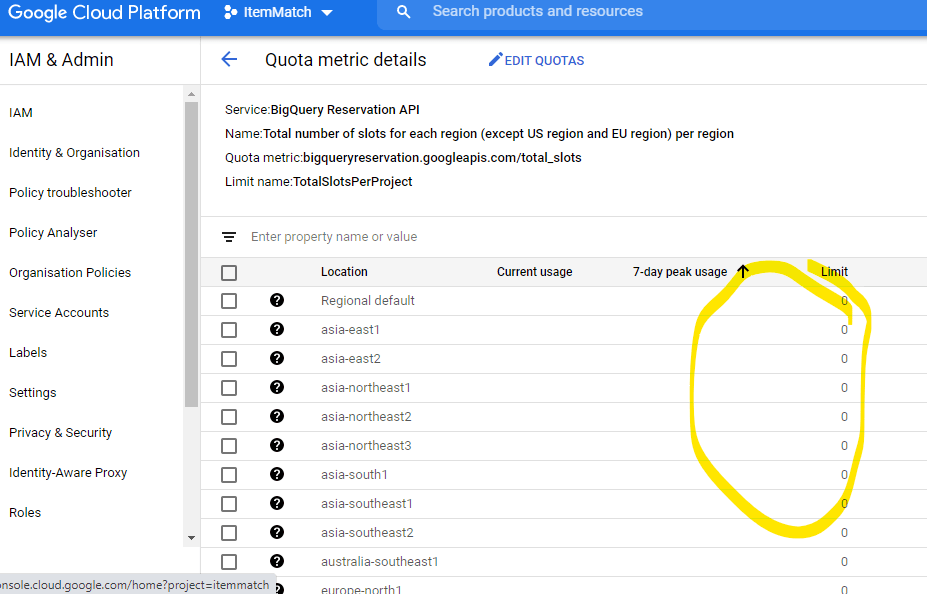 quota Trial user BigQuery Reservation has 0 slot available for me