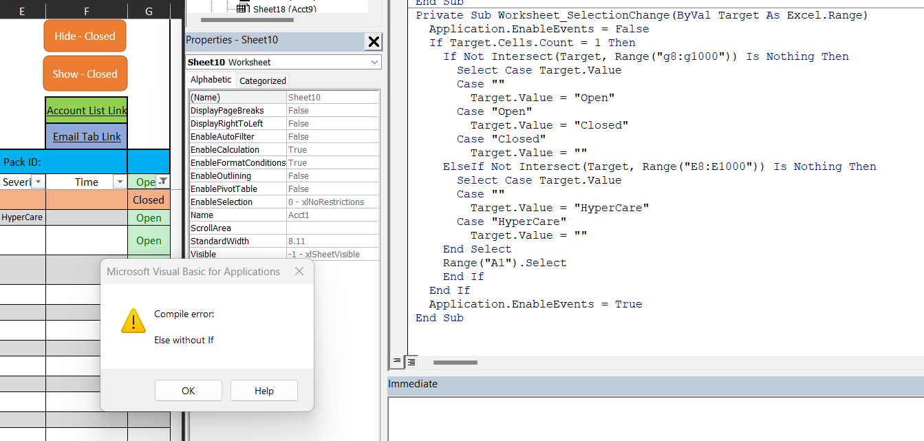 excel Making a worksheet_selectionchange make different changes