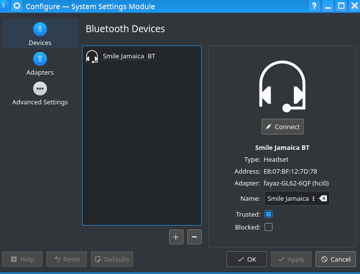 Bluetooth headset gets paired on Kubuntu 18.04 but never gets