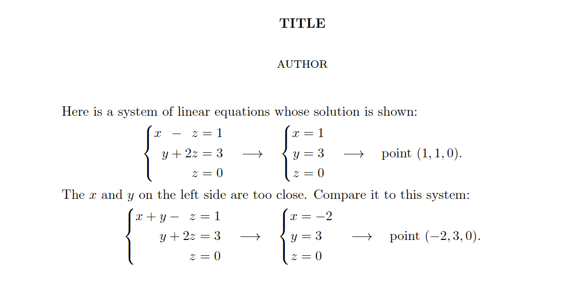 amsart Spacing/aligning system of linear equations using systeme