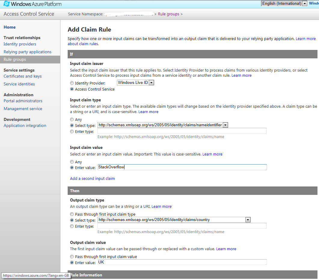 azure How do I add claims to an ACS Service Identity Stack Overflow