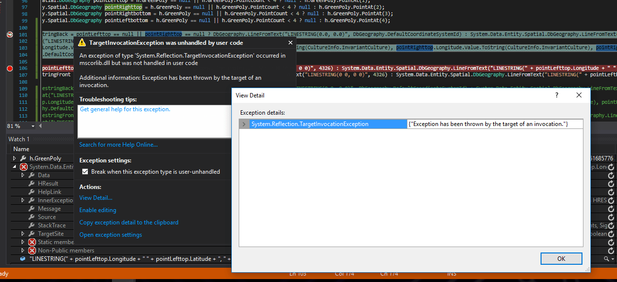 c TargetInvocationException was unhandled by user code Stack Overflow