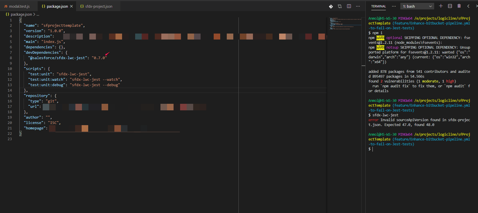lightning Getting error when running Jest tests with sfdx project at