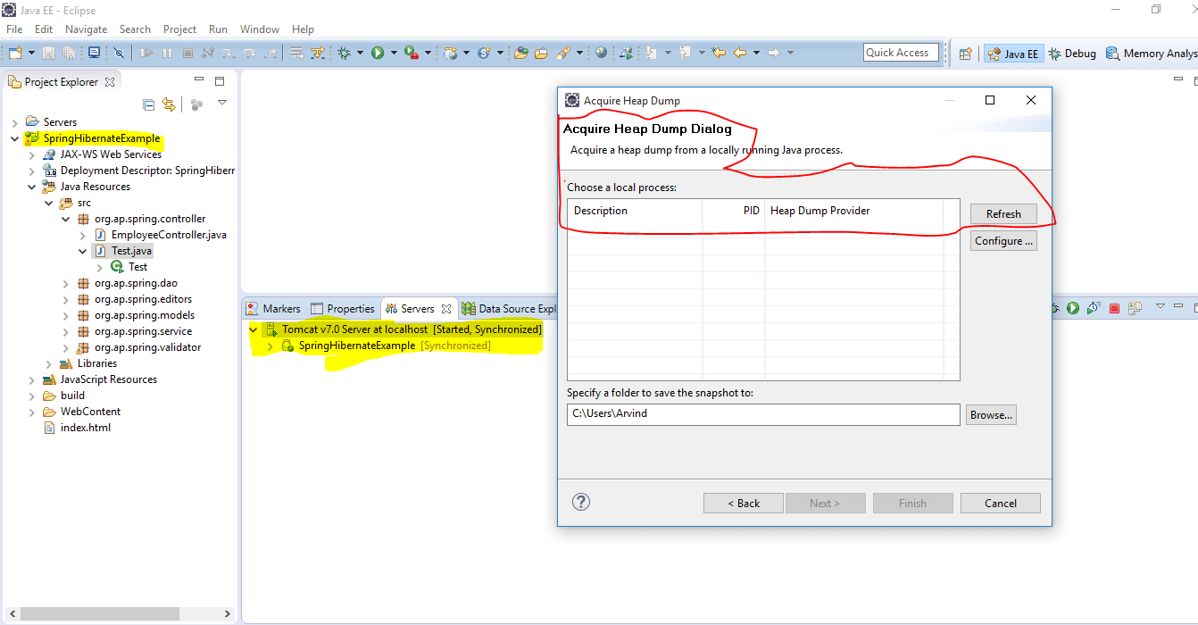 java Eclipse Memory Analyzer (MAT) Shows no currently running