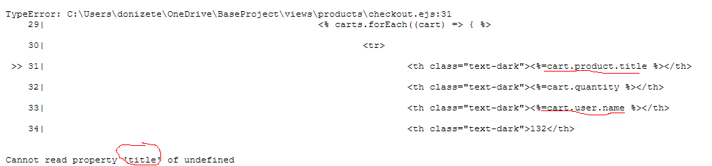 node.js (Sequelize) Cannot read property 'title' of undefined Stack