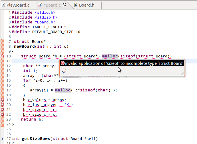 c opaque data type creation, "invalid application of ‘sizeof’ to
