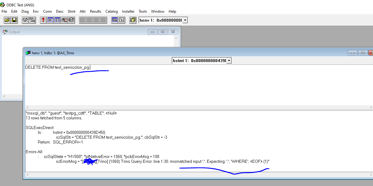 sql Trino error while querying for DELETE and INSERT after inserting