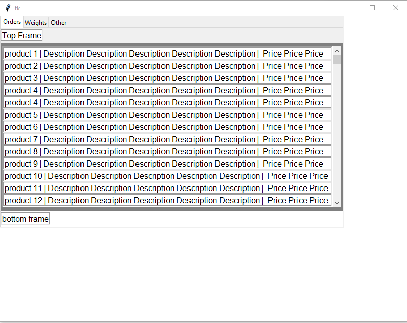 python Adding a scrollbar to a Frame, frame keeps ex expanding and