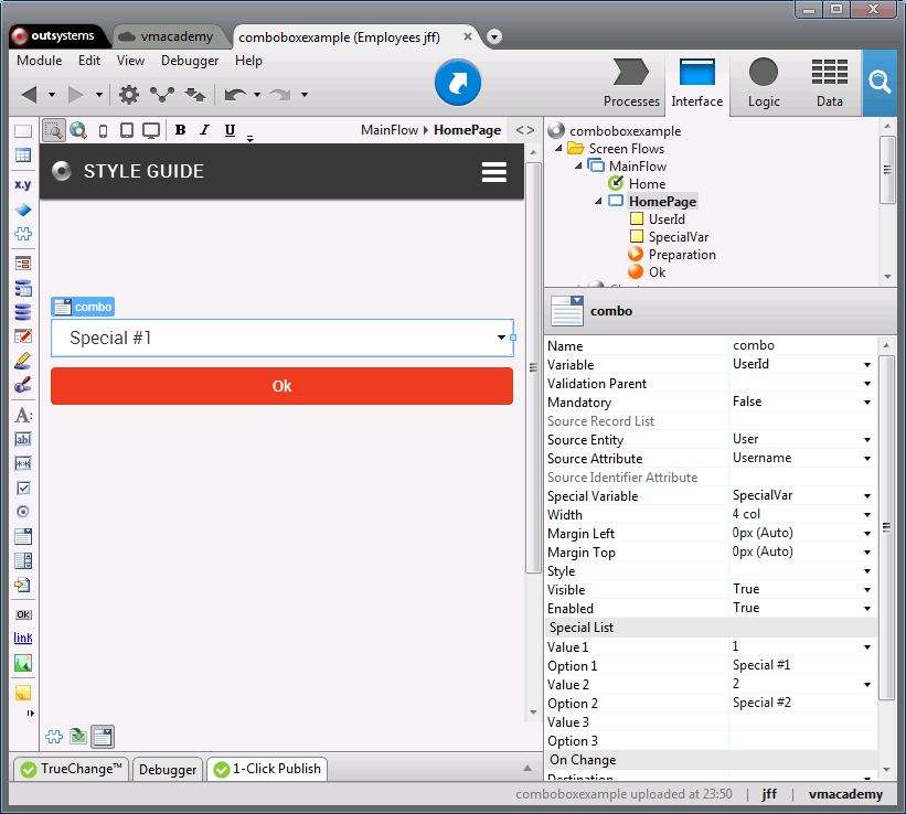 combobox Set the combo box special list value to other variable