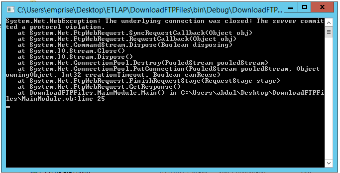 ftpwebrequest The underlying connection was closed. The server